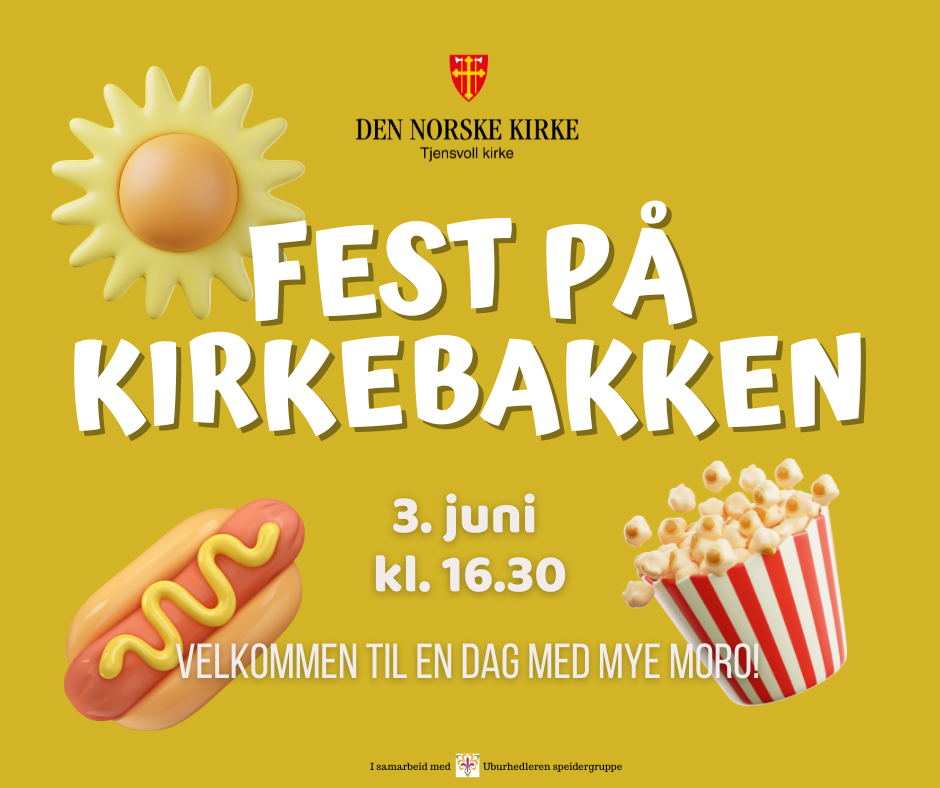 Bilde med enkle illustrasjoner sol, popcorn og grillmat.